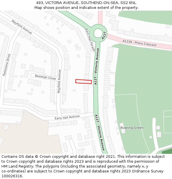 493, VICTORIA AVENUE, SOUTHEND-ON-SEA, SS2 6NL: Location map and indicative extent of plot