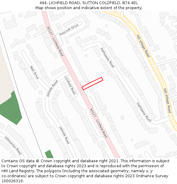 494, LICHFIELD ROAD, SUTTON COLDFIELD, B74 4EL: Location map and indicative extent of plot