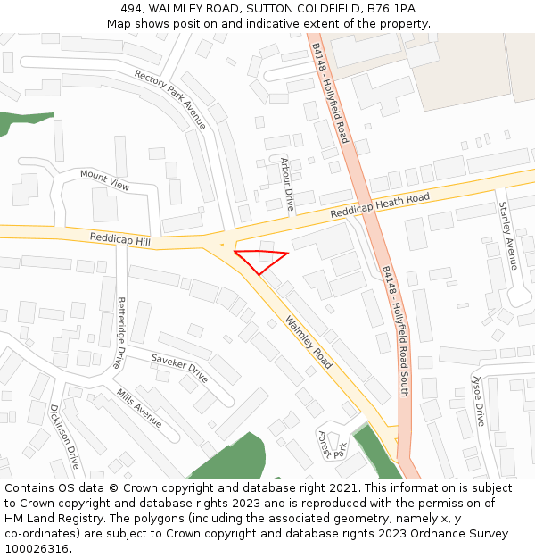 494, WALMLEY ROAD, SUTTON COLDFIELD, B76 1PA: Location map and indicative extent of plot