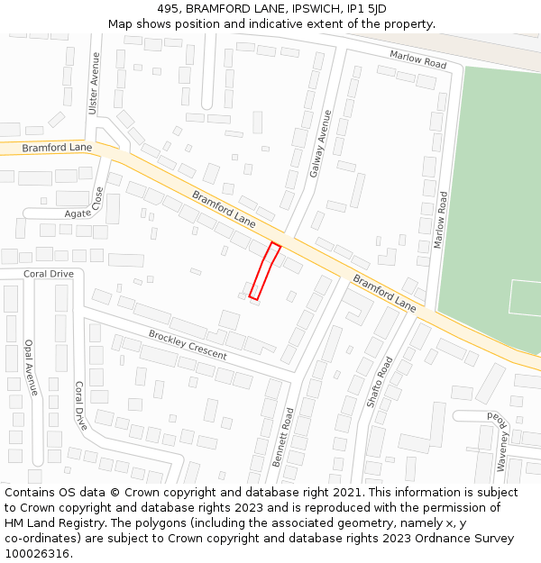 495, BRAMFORD LANE, IPSWICH, IP1 5JD: Location map and indicative extent of plot