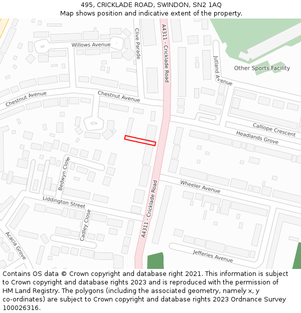 495, CRICKLADE ROAD, SWINDON, SN2 1AQ: Location map and indicative extent of plot