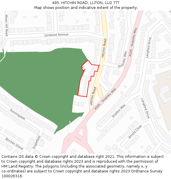 495, HITCHIN ROAD, LUTON, LU2 7TT: Location map and indicative extent of plot