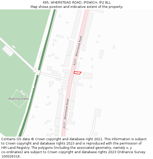 495, WHERSTEAD ROAD, IPSWICH, IP2 8LL: Location map and indicative extent of plot