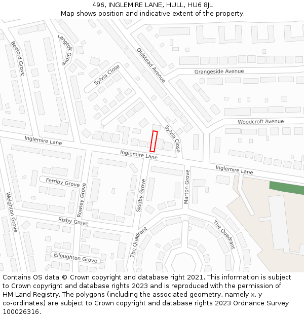 496, INGLEMIRE LANE, HULL, HU6 8JL: Location map and indicative extent of plot