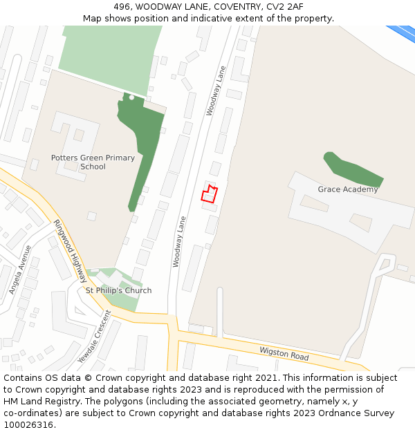 496, WOODWAY LANE, COVENTRY, CV2 2AF: Location map and indicative extent of plot