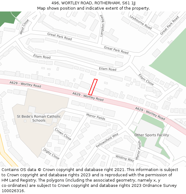 496, WORTLEY ROAD, ROTHERHAM, S61 1JJ: Location map and indicative extent of plot