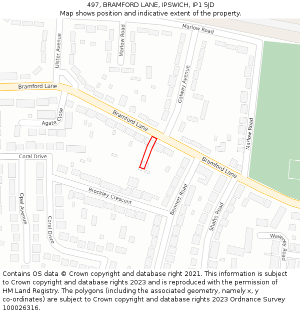 497, BRAMFORD LANE, IPSWICH, IP1 5JD: Location map and indicative extent of plot