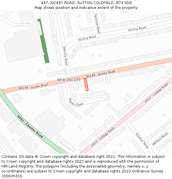 497, JOCKEY ROAD, SUTTON COLDFIELD, B73 5DE: Location map and indicative extent of plot