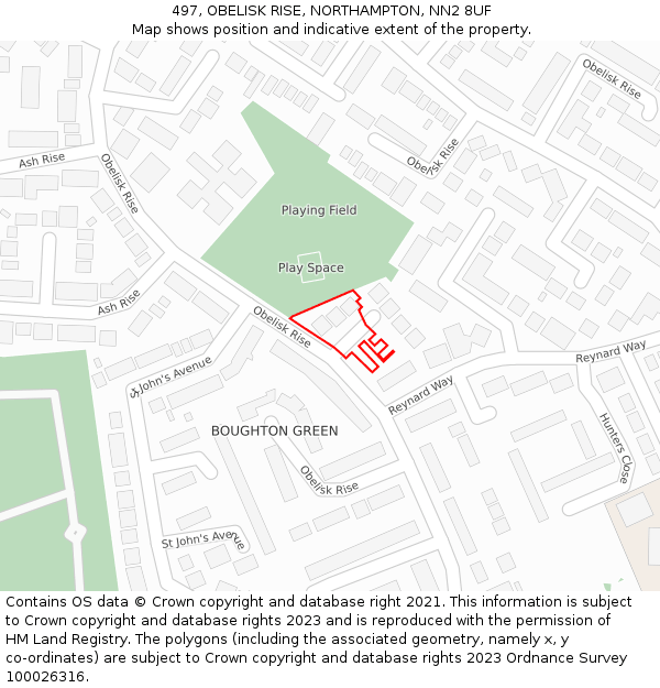 497, OBELISK RISE, NORTHAMPTON, NN2 8UF: Location map and indicative extent of plot