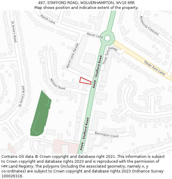 497, STAFFORD ROAD, WOLVERHAMPTON, WV10 6RR: Location map and indicative extent of plot