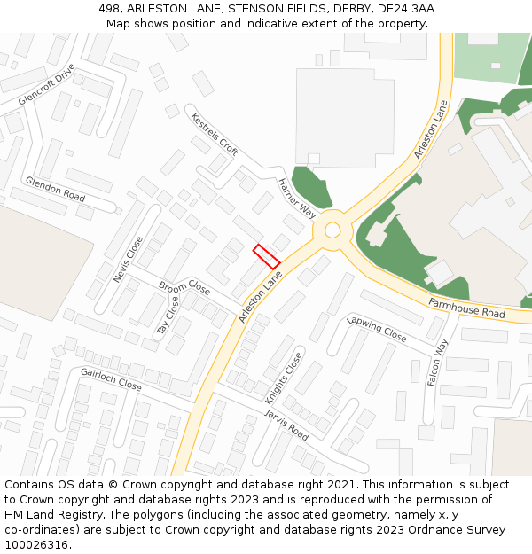 498, ARLESTON LANE, STENSON FIELDS, DERBY, DE24 3AA: Location map and indicative extent of plot