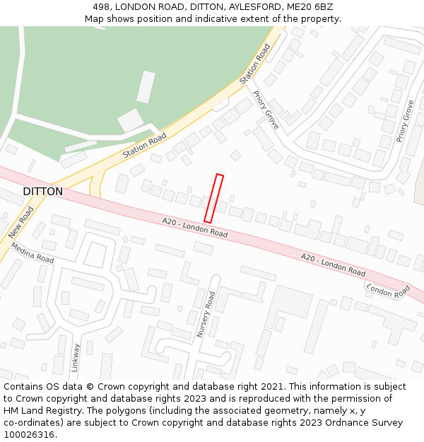 498, LONDON ROAD, DITTON, AYLESFORD, ME20 6BZ: Location map and indicative extent of plot