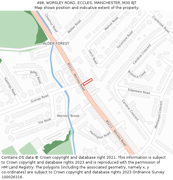 498, WORSLEY ROAD, ECCLES, MANCHESTER, M30 8JT: Location map and indicative extent of plot