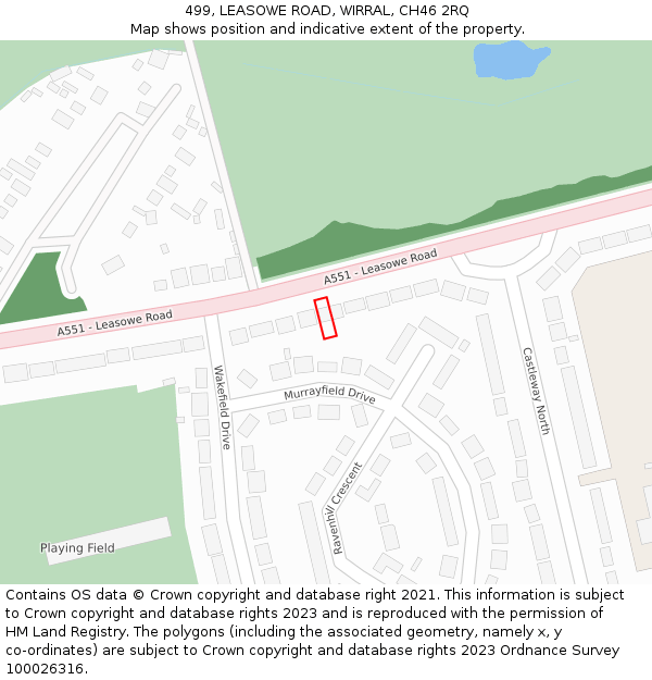 499, LEASOWE ROAD, WIRRAL, CH46 2RQ: Location map and indicative extent of plot