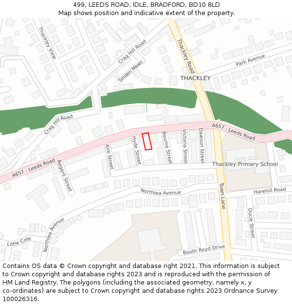 499, LEEDS ROAD, IDLE, BRADFORD, BD10 8LD: Location map and indicative extent of plot