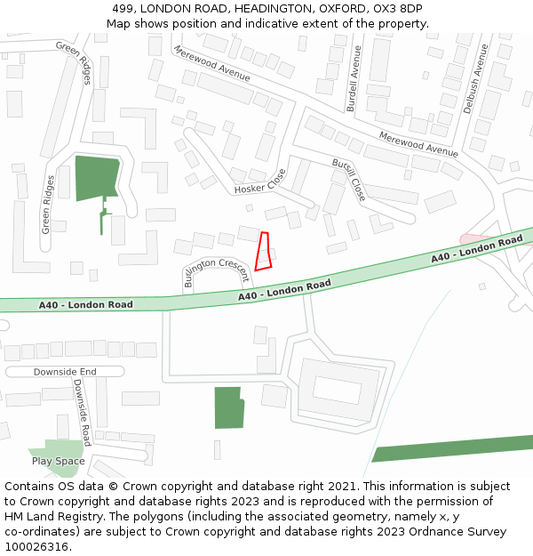 499, LONDON ROAD, HEADINGTON, OXFORD, OX3 8DP: Location map and indicative extent of plot