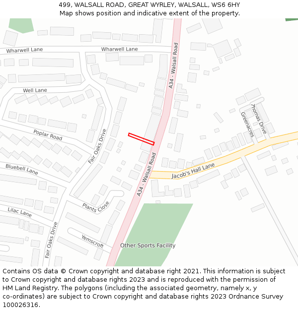 499, WALSALL ROAD, GREAT WYRLEY, WALSALL, WS6 6HY: Location map and indicative extent of plot