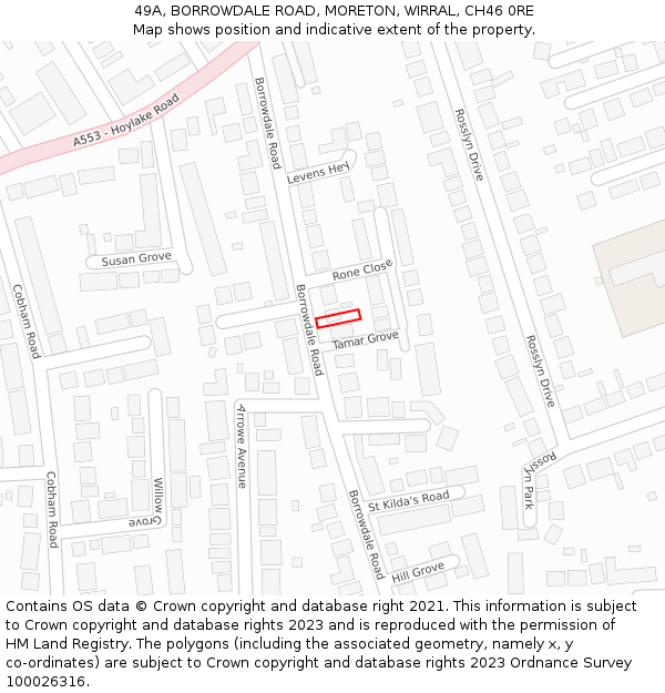 49A, BORROWDALE ROAD, MORETON, WIRRAL, CH46 0RE: Location map and indicative extent of plot