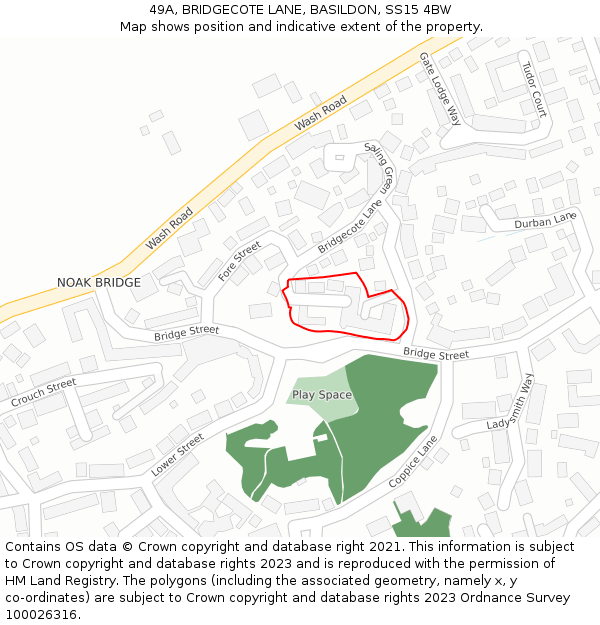 49A, BRIDGECOTE LANE, BASILDON, SS15 4BW: Location map and indicative extent of plot