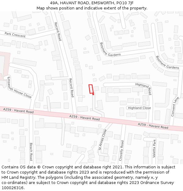 49A, HAVANT ROAD, EMSWORTH, PO10 7JF: Location map and indicative extent of plot