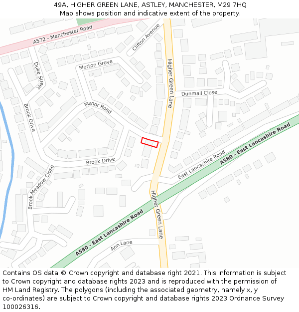 49A, HIGHER GREEN LANE, ASTLEY, MANCHESTER, M29 7HQ: Location map and indicative extent of plot