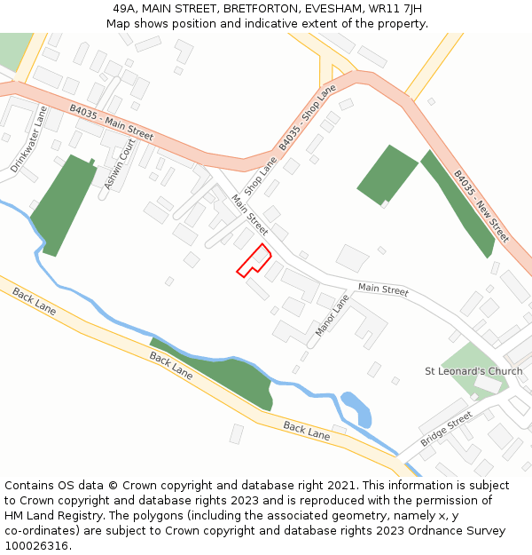 49A, MAIN STREET, BRETFORTON, EVESHAM, WR11 7JH: Location map and indicative extent of plot