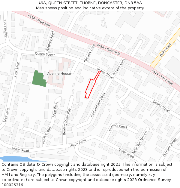 49A, QUEEN STREET, THORNE, DONCASTER, DN8 5AA: Location map and indicative extent of plot