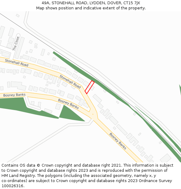 49A, STONEHALL ROAD, LYDDEN, DOVER, CT15 7JX: Location map and indicative extent of plot