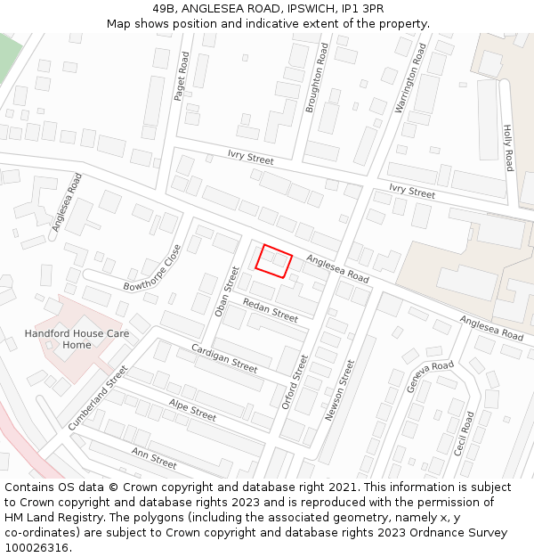 49B, ANGLESEA ROAD, IPSWICH, IP1 3PR: Location map and indicative extent of plot