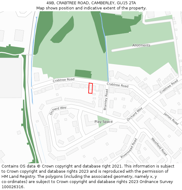 49B, CRABTREE ROAD, CAMBERLEY, GU15 2TA: Location map and indicative extent of plot