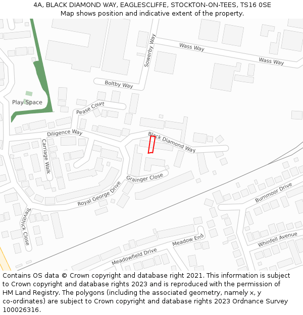 4A, BLACK DIAMOND WAY, EAGLESCLIFFE, STOCKTON-ON-TEES, TS16 0SE: Location map and indicative extent of plot