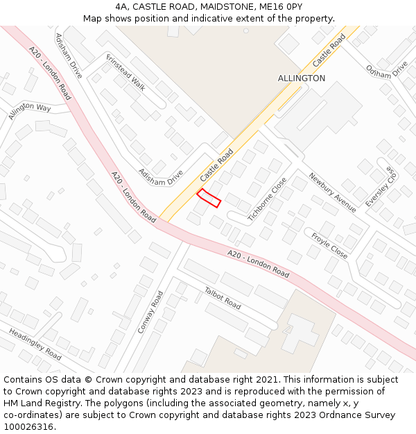 4A, CASTLE ROAD, MAIDSTONE, ME16 0PY: Location map and indicative extent of plot