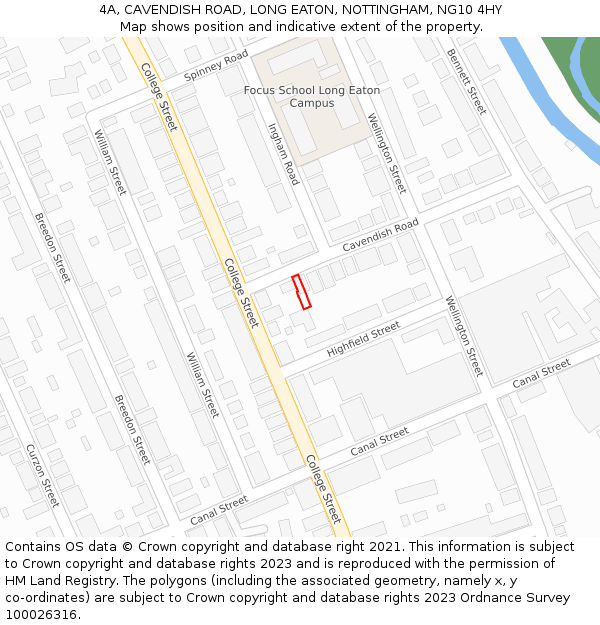 4A, CAVENDISH ROAD, LONG EATON, NOTTINGHAM, NG10 4HY: Location map and indicative extent of plot