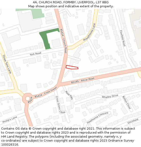 4A, CHURCH ROAD, FORMBY, LIVERPOOL, L37 8BG: Location map and indicative extent of plot