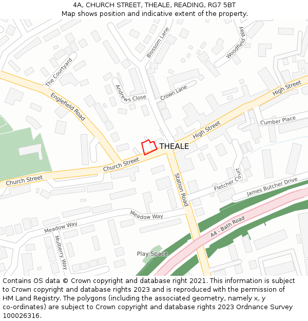 4A, CHURCH STREET, THEALE, READING, RG7 5BT: Location map and indicative extent of plot