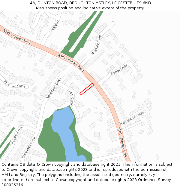 4A, DUNTON ROAD, BROUGHTON ASTLEY, LEICESTER, LE9 6NB: Location map and indicative extent of plot