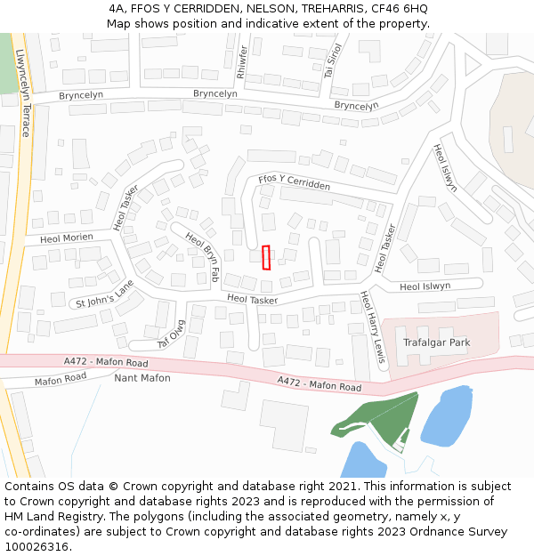 4A, FFOS Y CERRIDDEN, NELSON, TREHARRIS, CF46 6HQ: Location map and indicative extent of plot