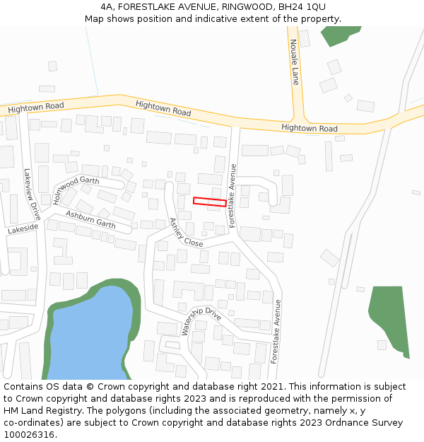 4A, FORESTLAKE AVENUE, RINGWOOD, BH24 1QU: Location map and indicative extent of plot