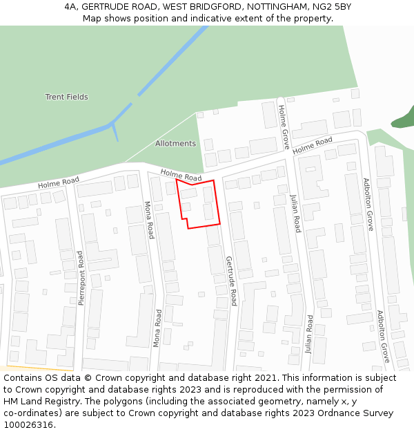 4A, GERTRUDE ROAD, WEST BRIDGFORD, NOTTINGHAM, NG2 5BY: Location map and indicative extent of plot