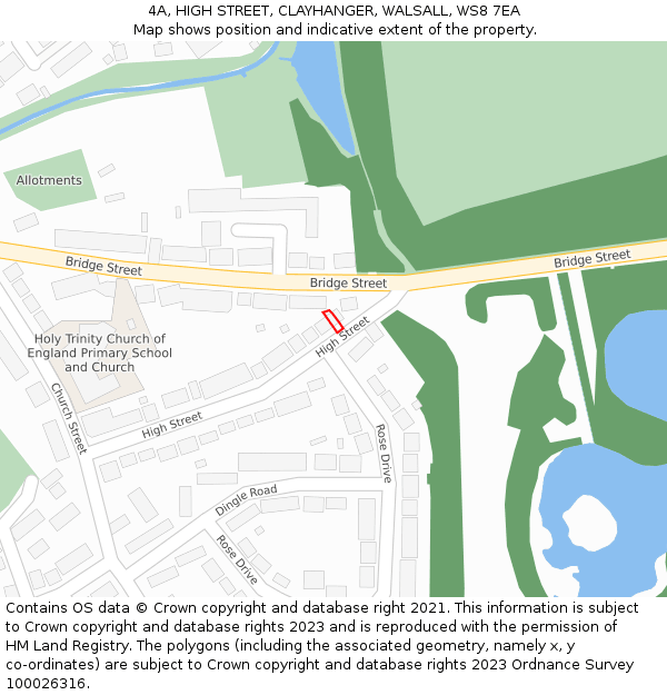 4A, HIGH STREET, CLAYHANGER, WALSALL, WS8 7EA: Location map and indicative extent of plot