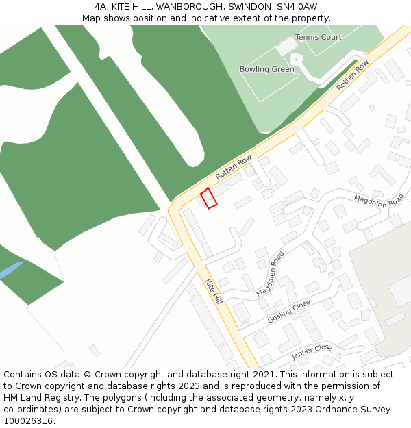 4A, KITE HILL, WANBOROUGH, SWINDON, SN4 0AW: Location map and indicative extent of plot