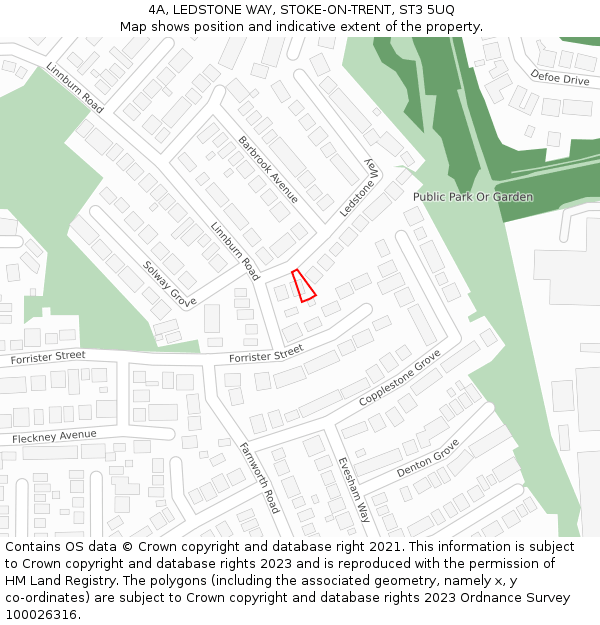 4A, LEDSTONE WAY, STOKE-ON-TRENT, ST3 5UQ: Location map and indicative extent of plot