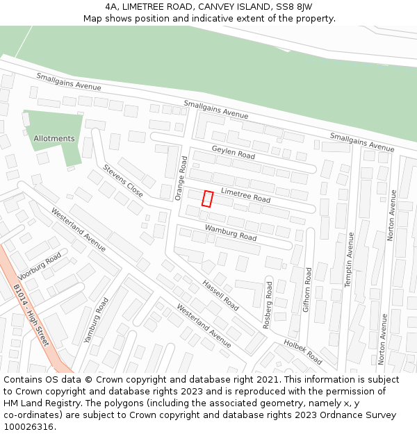 4A, LIMETREE ROAD, CANVEY ISLAND, SS8 8JW: Location map and indicative extent of plot