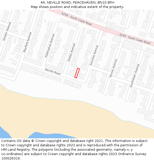 4A, NEVILLE ROAD, PEACEHAVEN, BN10 8PH: Location map and indicative extent of plot