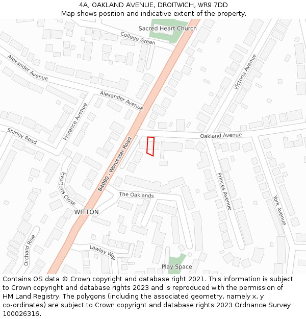 4A, OAKLAND AVENUE, DROITWICH, WR9 7DD: Location map and indicative extent of plot
