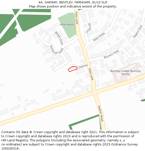 4A, OAKWAY, BENTLEY, FARNHAM, GU10 5LR: Location map and indicative extent of plot
