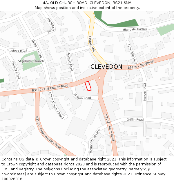 4A, OLD CHURCH ROAD, CLEVEDON, BS21 6NA: Location map and indicative extent of plot