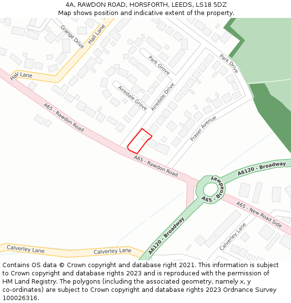 4A, RAWDON ROAD, HORSFORTH, LEEDS, LS18 5DZ: Location map and indicative extent of plot