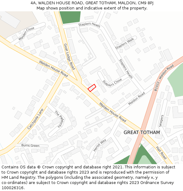 4A, WALDEN HOUSE ROAD, GREAT TOTHAM, MALDON, CM9 8PJ: Location map and indicative extent of plot