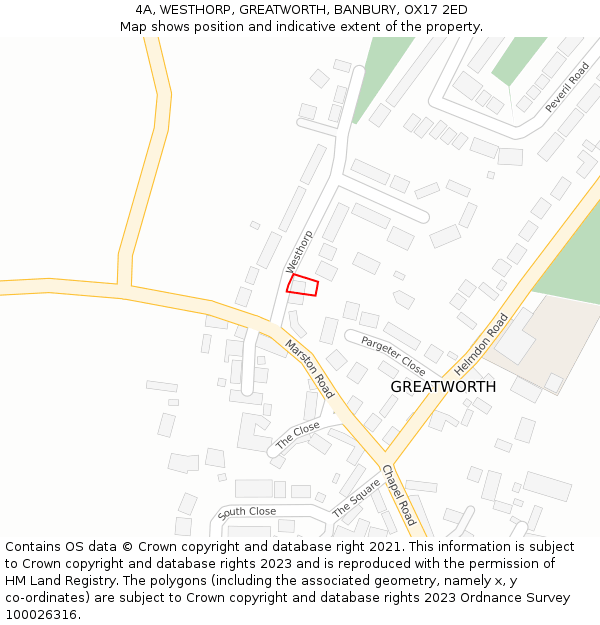 4A, WESTHORP, GREATWORTH, BANBURY, OX17 2ED: Location map and indicative extent of plot